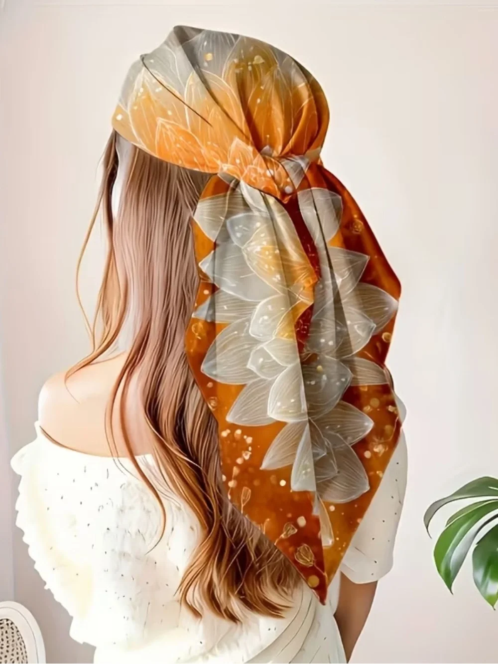 Elegant Floral Neck Scarf - Orange Creamsicle